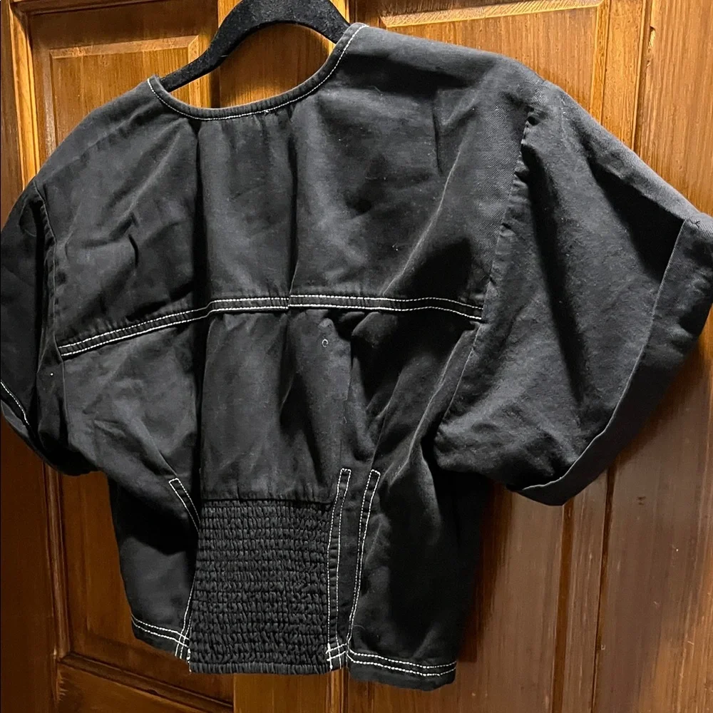 Pilcro Black Short Sleeve Blazer with Button Accents - Picture 2 of 3